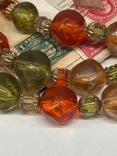 1960’s Green and Orange Triple Strand Beaded Necklace Bloomers and Frocks